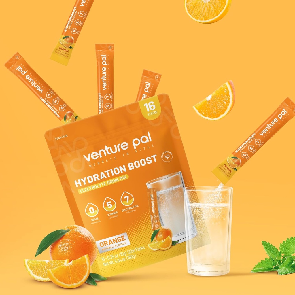Venture Pal Sugar Free Electrolyte Powder Packets - Liquid Daily IV Drink Mix for Rapid Hydration " Party Recovery TEN 5 Vitaminas " 7 Electrolytes Anterior Keto Friendly ← Non-GMO TEN Certified Vegan TEN 16 Sticks