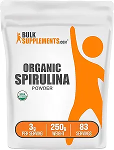 BulkSupplements.com Polvo Espirulina Orgánica - Superalimentos, Polvo Espirulina Verde, Suplemento Herbal - Vegan-Friendly, 3g por Serving, 250g (8.8 oz) (Pack of 1)