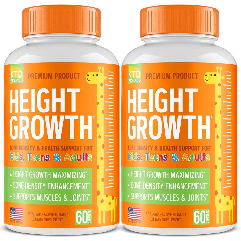 Pack de 2 Maximizador de crecimiento de altura - Hecho en EE.UU. - Aumentar la altura natural Booster &amp; Vitaminas Adolescentes - Píldoras para crecer más alto en cualquier edad - Suplemento de crecimiento de huesos para adultos &amp; niños
