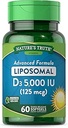Verdad de la naturaleza Liposomal Vitamina D3 ← 5000 UI ANTE 60 Softgels Silencio No GMO &amp; Gluten Suplemento gratuito