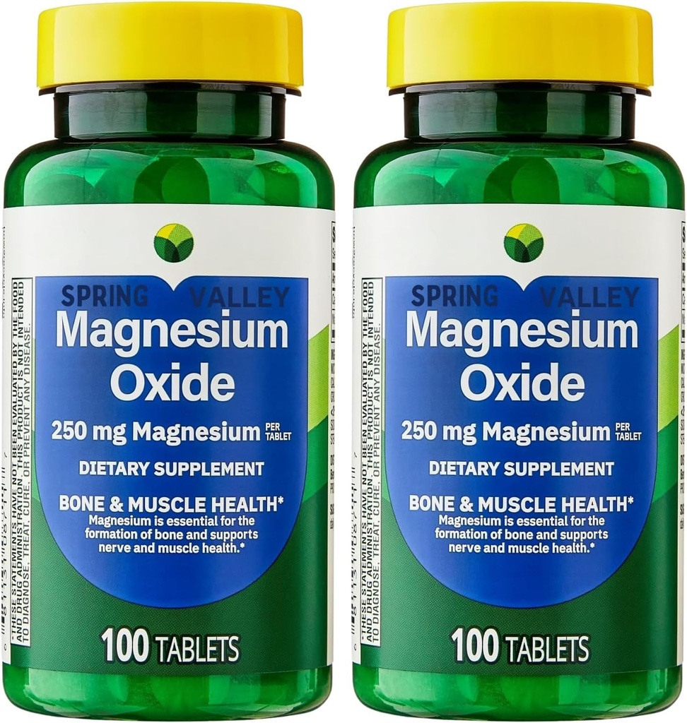 Pack 2 Magnesium 250 mg Oxide Tablets, 100 Count – Dietary Supplement to Support Bone, Muscle & Nerve Function