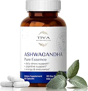 TIVA Ashwagandha capsules 650mg con extracto de cobre negro – Soporte natural para estrés, metabolismo, función inmunitaria " Mood – Vegan, no GMO, Lab-Tested – 60 cápsulas herbales