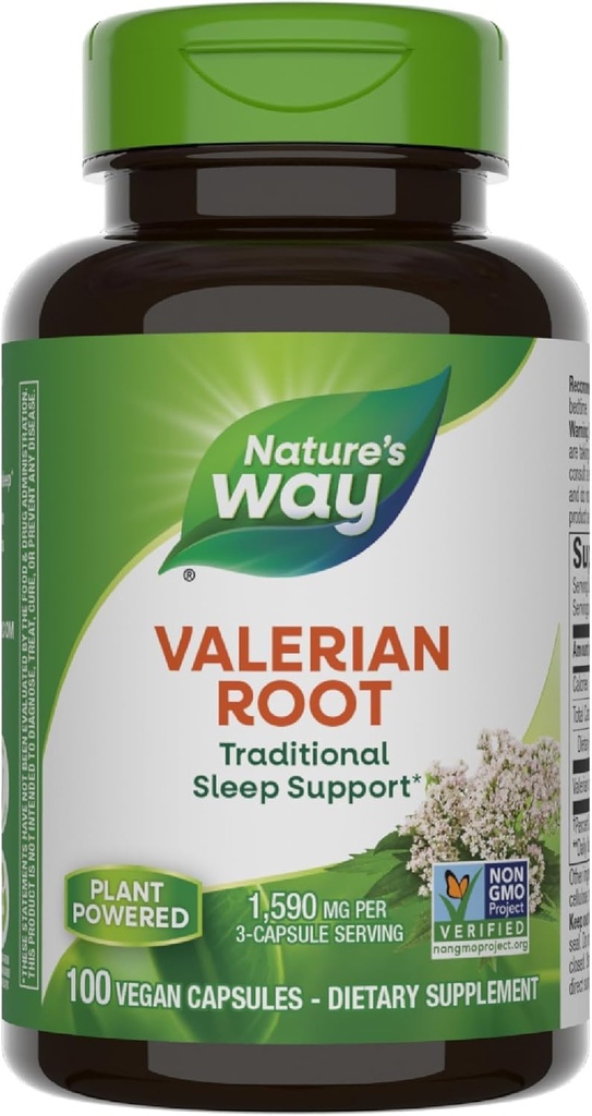 Camino de la Naturaleza Gorra Valeriana, Apoyo Tradicional al sueño*, Proyecto No OGM Verificado, Libre de gluten, Vegan, 100 cápsulas (Paquete Mayo Vary)