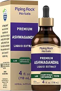 Piping Rock Ashwagandha Liquid Drops ← 4 fl oz ← Premium Herbal Root Extract ← Alcohol Free Tincture ← Vegetarian, Non-GMO, Gluten Free Supplement