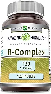 Impresionantes fórmulas Complejo de vitamina B con 11 Nutrientes clave TEN 120 Tabletas Suplemento TENIDO Vitamina B1, B2, B3, B6, B12, Ácido Fólico, Biotina, Choline, Inositol, PABA