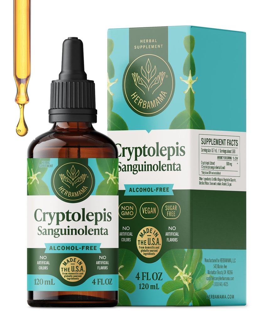 HERBAMAMA Cryptolepis Tincture - Vegan Immune Support Supplement with Cryptolepis Sanguinolenta Extract - Non-GMO, Alcohol & Sugar-Free Immunity Drops - 84-Day Supply