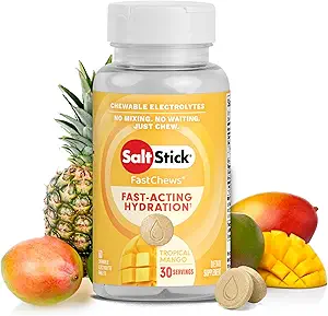 SaltStick Electrolyte FastChews - 60 electrolitos de mango tropical - Tablas de sal para correr e hidratación, cerdas de electrolitos - 60 cuenta