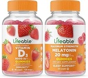 Lifeable Vitamina D 5000 UI + Melatonina 20mg, Gummies Bundle - Gran Tasting, Suplemento de vitamina, Gluten Gratis, GMO Gratis, Chewable Gummy