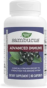 Manera de la naturaleza Sambucus Capsules de Inmuno Avanzado con Elderberry Negro, Vitamina C, Vitamina D, Echinacea y Zinc, Immune System Support with EpiCor*, 80 Capsules