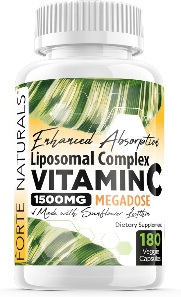 Alta Dosis Vitamina C 1500mg Liposomal C Suplemento Complejo con lentecitina de girasol Suplementos Lecitina de leche con cierre Lecitina de girasol 180 cápsulas Celebración Vitaminas