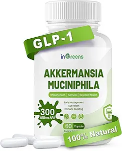 Akkermansia Muciniphila Probiotic for Gut Management - GLP-1 Boosting Suplemento con Chicory Inulin, Turmeric, Resistant Starch, Vegan &amp; Gluten Free - 30 Day Supply