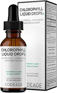 Codeage Chlorophyll Liquid Drops Supplement - Vegan Chlorophyll 50 mg por Serving, Organic Peppermint Flavor Clorofila Drink - Non-GMO, Gluten-Free, Vegan - 2 fl oz