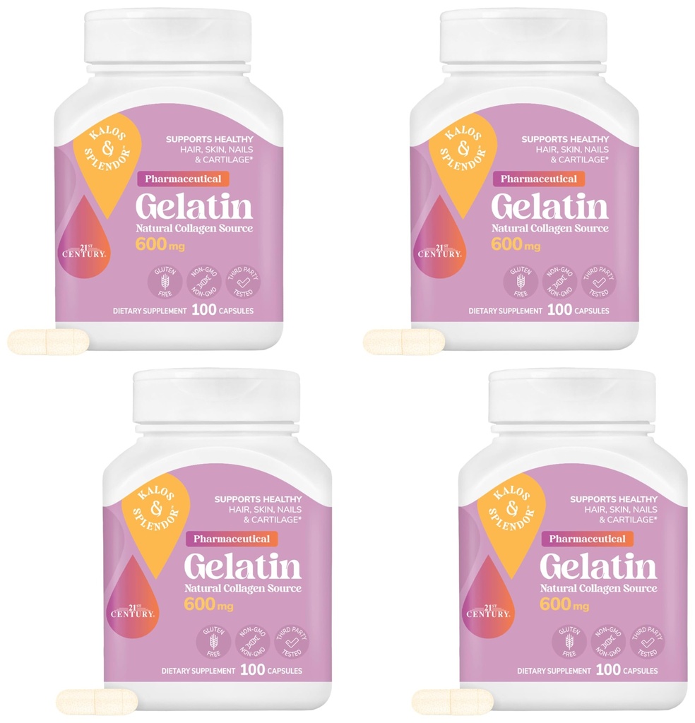 21st Century Gelatin 600mg, 100 Capsules (Pack of 4)