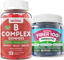 2 Pack Methylated Vitamin B Complex + 1 Pack Sugar Free 10g Prebiotic Fiber Supplement, Gummies for Adults