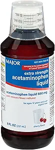 MAJOR Adulto Extra Strength Liquid Acetaminophen 500mg - Ayuda a aliviar el dolor y reducir las fiebres - Aspirin Gratis - Cherry Flavor - 8 Fl Oz (1 Pack)