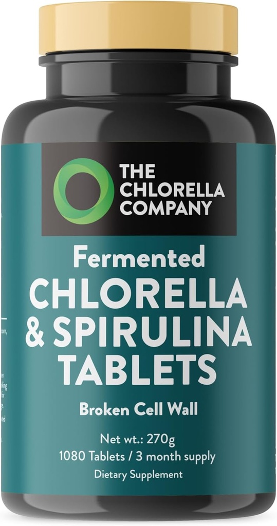 Clorella fermentada " Spirulina Tablets, clorofila, Superalimentos Verdes, Suplemento de Algae, Detox de Metales Pesados, Apoyo Inmunitario, Muro de Célula Rota, 1350 Tabletas, No GMO, Vegan