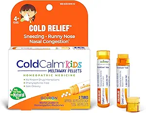 Boiron ColdCalm Kids Pellets for Relief of Common Cold Symptoms such as Sneezing, Runny Nose, Sore Throat, and Nasal Congestion - 2 Count (160 Pellets)