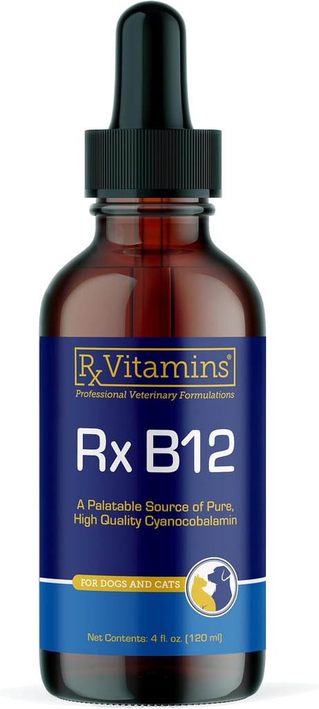 Vitaminas RX B12 para perros y gatos - Apoyo digestivo para el proceso metabólico mejorado - B12 puro para gatos para apoyar el sistema nervioso - Ideal para tus vitaminas de perro y suministros de gato - 4oz