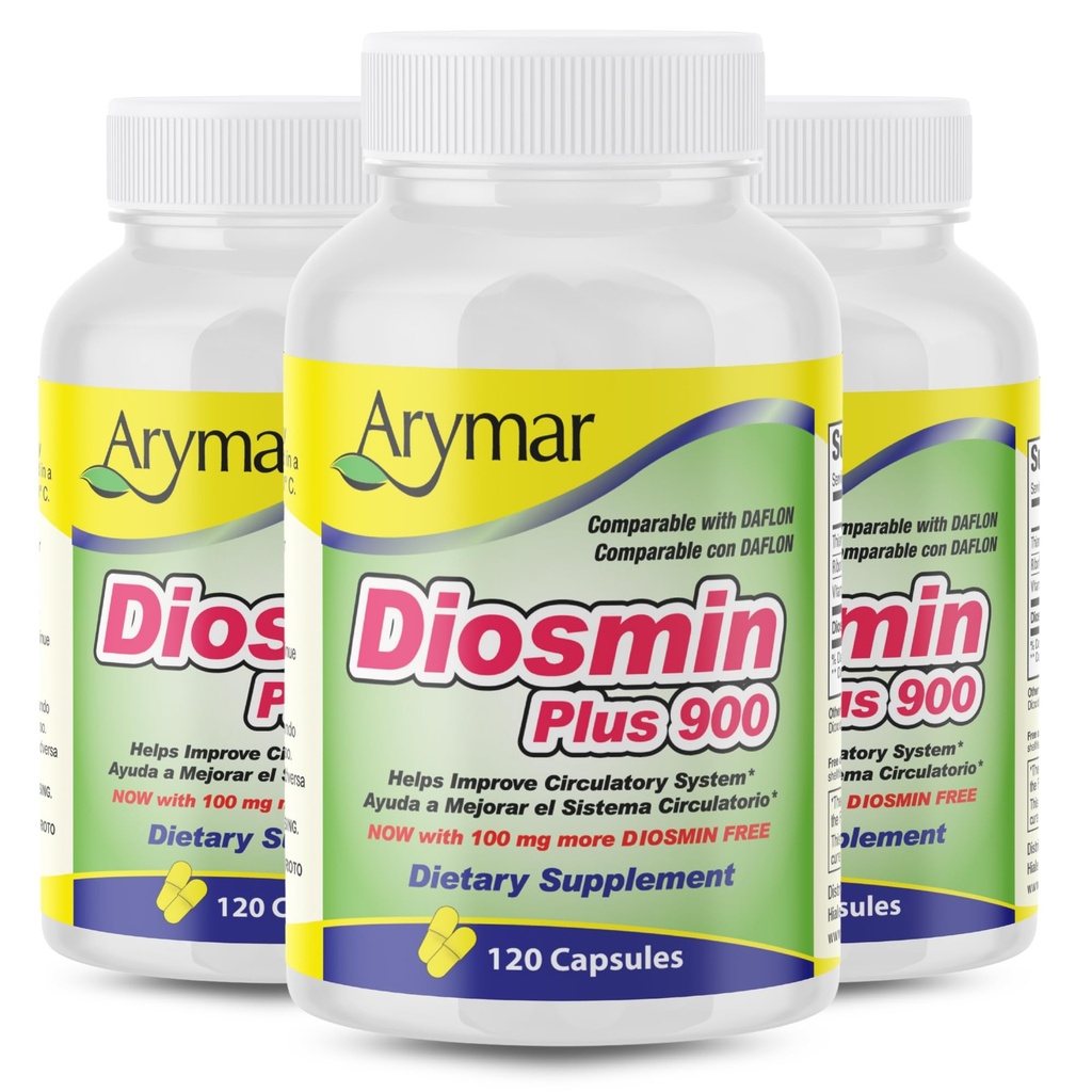 Arymar Diosmin Plus 900mg – Circulation & Vein Support, 120 Capsules (3-Pack)
