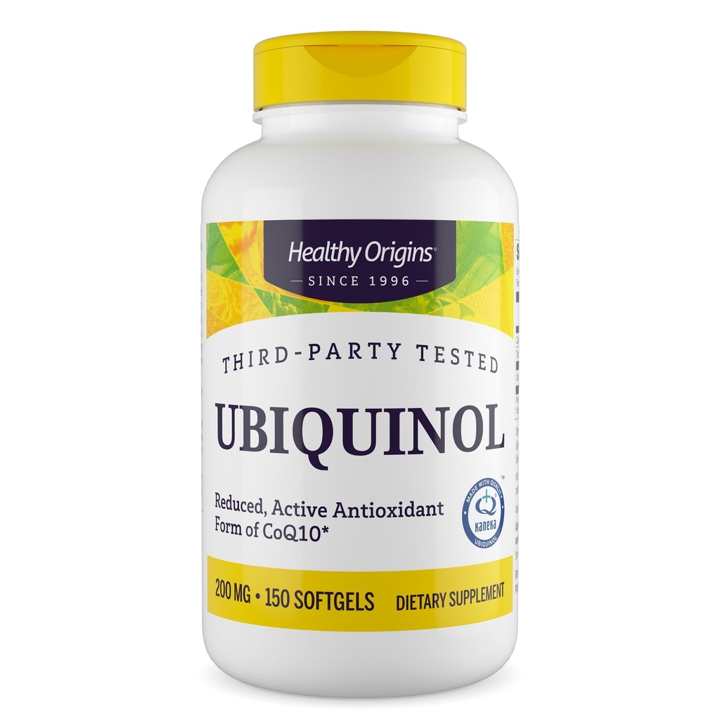 Orígenes saludables Ubiquinol (formulario activo de CoQ10), 200 mg - Kaneka Ubiquinol Suplementos para la salud del corazón y el apoyo antioxidante - Gluten-Free &amp; Non-GMO Suplemento - 150 Softgels
