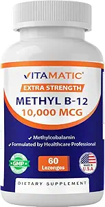 Vitamatic Methyl B12 (Methylcobalamin) 10,000 mcg – 60 Lozenges – Fuente Superior de Vitamina B12 para Energía &amp; Nerve Health