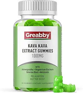 Kava Kava Gummies 1000mg Por Serving, Sleep Support, Natural Lemon Flavor, 60 Gummies Vegan, Stress Relief & Relax Supplement
