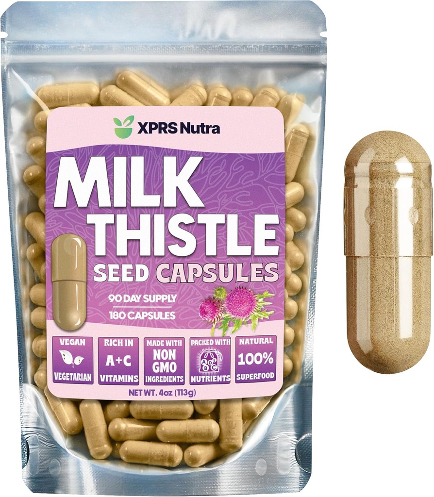 Milk Thistle Seed Capsules - 180 Count (3 Month Supply) Premium Milk Thistle Supplement Rich in Silymarin to Support the Liver and Digestion - Pure, Non-GMO Cardo Mariano Milk Thistle Pills