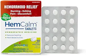 Boiron Hemcalm hemorrhoid Relief Tablets for Itchy Burning Pain, Swelling and discomfort, White, 60 Count