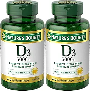 Bounty Vitamin D3, Immune Support, 125 mcg (5000iu), Rapid Release Softgels, 240 Ct - Pack de 2