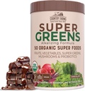 COUNTRY FARMS Organic Super Greens Chocolate Flavor, 50 Organic Super Foods, USDA Organic Drink Mix, Packed with Fiber, Fruits, Vegetables, Mushrooms & Probiotics, Supports Energy, 7g Fiber