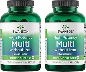 Swanson Multi Without Iron Multivitamin Health Supplement Iron-Free Formula 120 Softgels Sgels (2 Pack)