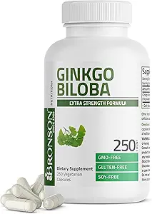 Bronson Ginkgo Biloba Extra Strength soporta Función del cerebro & Memory Support, 250 cápsulas vegetarianas