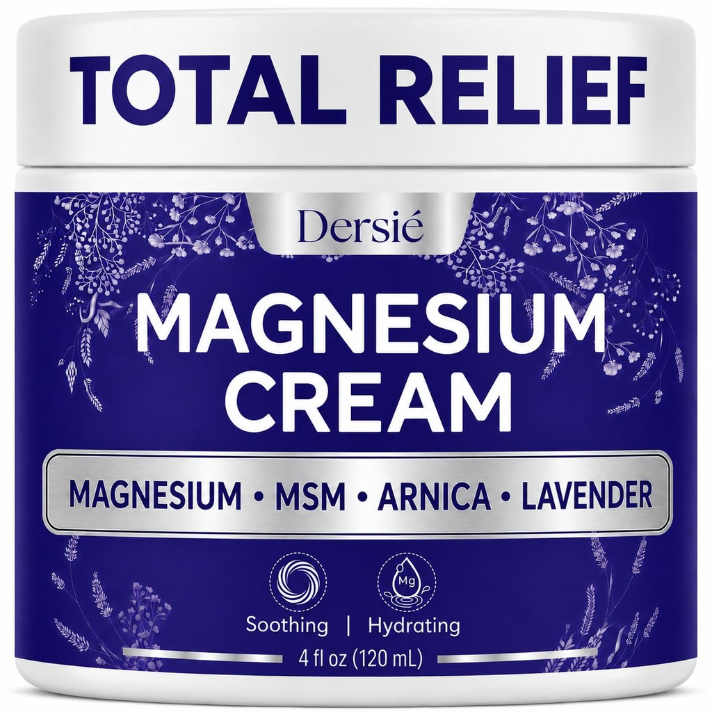 Dersie Total Relief Magnesium Freeze Cream – Magnesium Cream with Lavender, Grape & Camellia Seed Oil – Hydrating & Soothing Body Cream for Men, Women & Kids (4 fl oz)