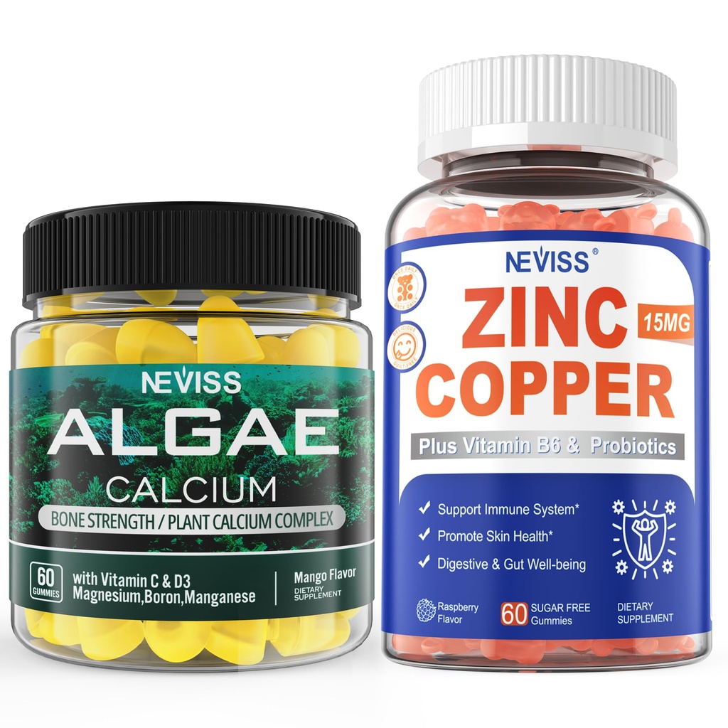 NEVISS Algae Calcium Gummies + Zinc Copper Gummies