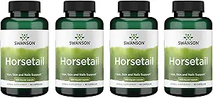 Swanson Horsetail - Herbal Supplement Supporting Healthy Hair, Skin & Nails - Natural Ingredients for Bone Health & Urinary Tract Support - (90 cápsulas, 500 mg cada uno) (4 Pack)