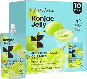 Hethstia Konjac Jelly Strawberry Flavor with Collagen Peptides – 10 Pouches Bebible Strawberry Jello, 7 Kcal, 0 Sugar, Keto, Gluten-Free, Vitamin C Saludable Snacks &amp; Food Gifts
