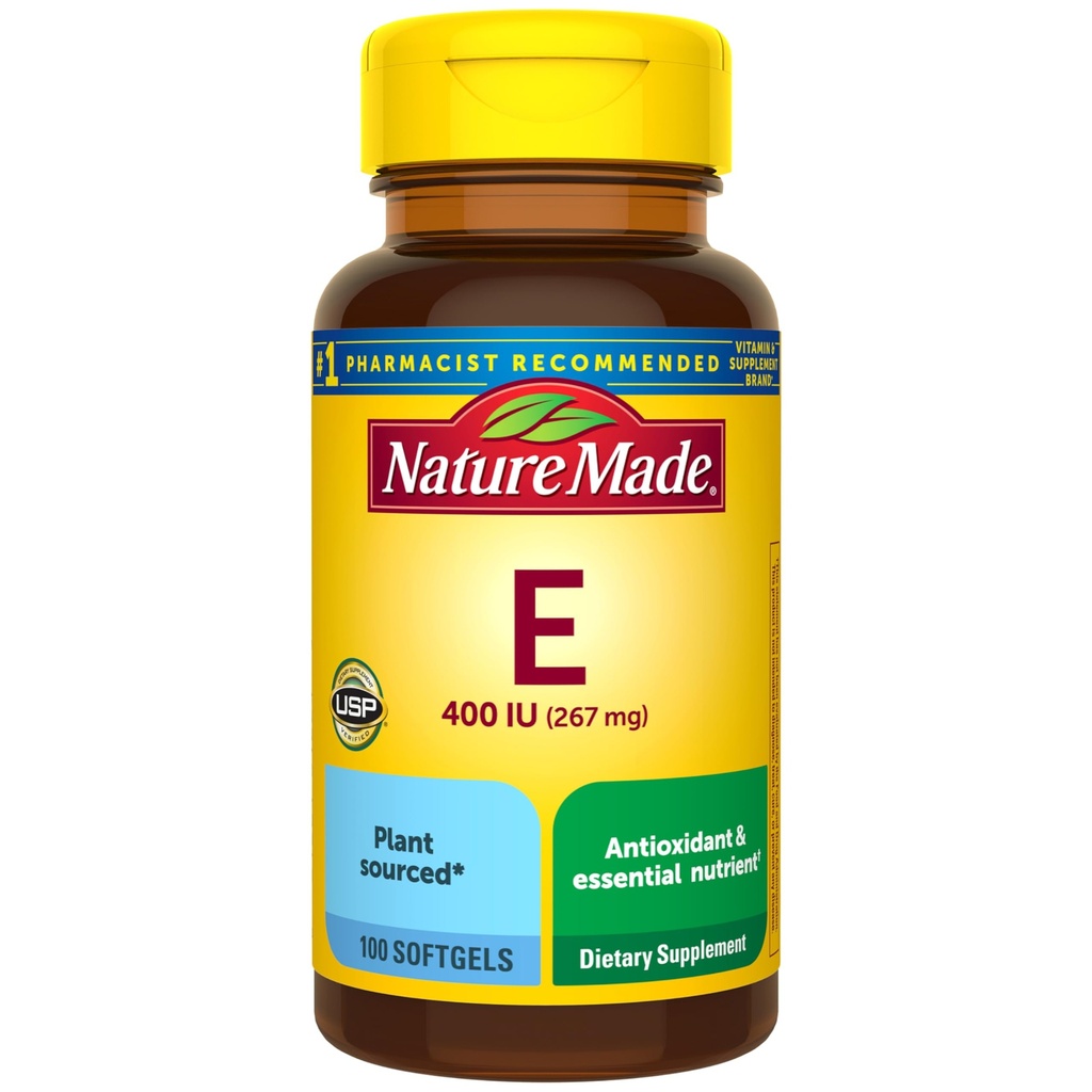 Nature Made Vitamin E 400 IU Softgels 267 mg d-Alpha, Dietary Supplement for Antioxidant and Skin Support, 100 Softgels, 100 Day Supply