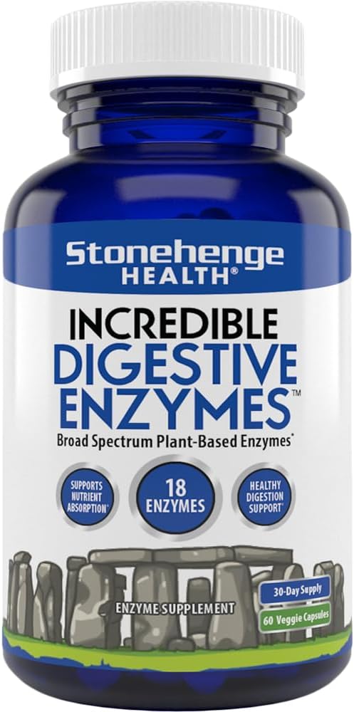 Stonehenge Health Incredible Digestive Enzymes - 18 Plant-Based Enzymes - Lipase, Lactase, Protease, Amylase, Bromelain for Gas, Bloating, Fatiga (1)