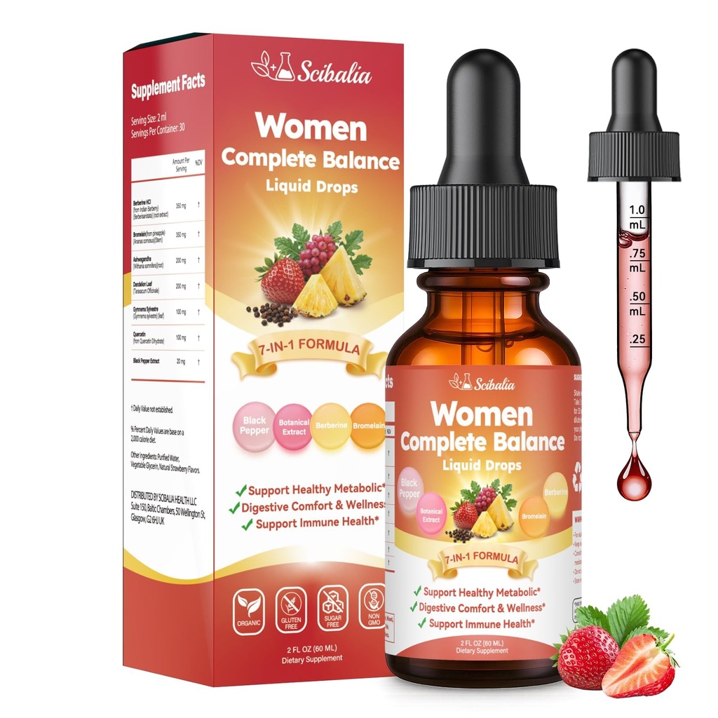 Gut Biofilm Ritual Liquid Drops, 7-in-1 Berberine Blend w. Black Pepper Bromelain Dandelion Ashwagandha for Daily Gut Cleanse, Metabolism & Digestive Health Gluten Free for Women