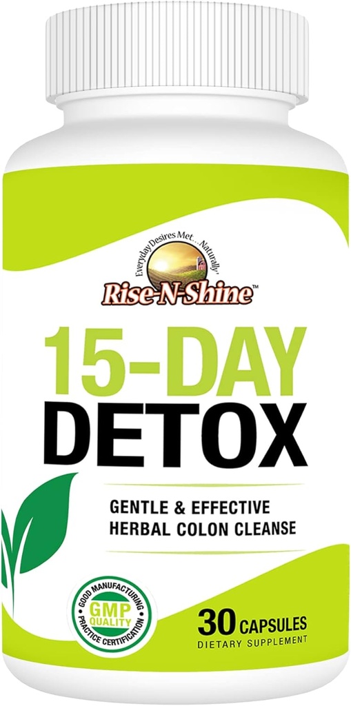 Rise-N-Shine 15 Day Detox Cleanse - Gut Health Support for Women &amp; Men with Senna Leaf and Cascara Sagrada (30 Capsules)