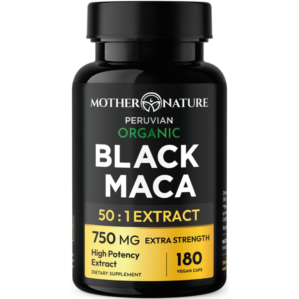 Negro Maca Root 50:1 Extracto 37,500mg – 180 Capsules Orgánico Peruano Maca Peruana Suplemento para Hombres ← Energía de alta potencia, Mood &amp; Performance Apoyo latitud Vegan, No GMO