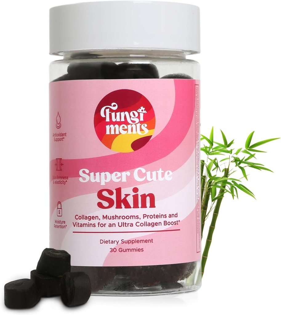 Fungimentos Super Cute - Suplemento de hongos - Chaga Mushrooms, Biotin, Collagen Peptides, Keratin, Vitamina C, Bamboo Extract - Esquí sano y Arrugas de Smooth (30 Mushroom Gummies)