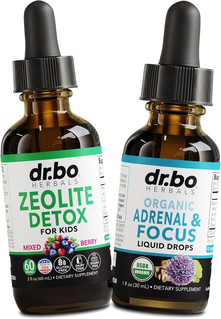 Zeolite Detox &amp; Adrenal Focus Support - Clinoptilolite Zeolite for Kids &amp; Adults Liquid Drops with Vitamins B12 &amp; D - Organic Adrenal and Focus for Calm Natural Brain, Memory Fatigue Stress Atención