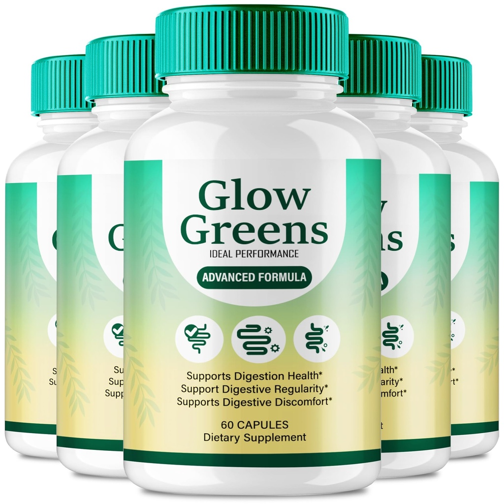Glow Greens Capsules, Premium GlowGreens Gut Health Supplement Pills, All Natural Formula Supports Gut Health, Maintain Digestive Health & Comfort, Glow Greens Health Reviews (5 Pack)