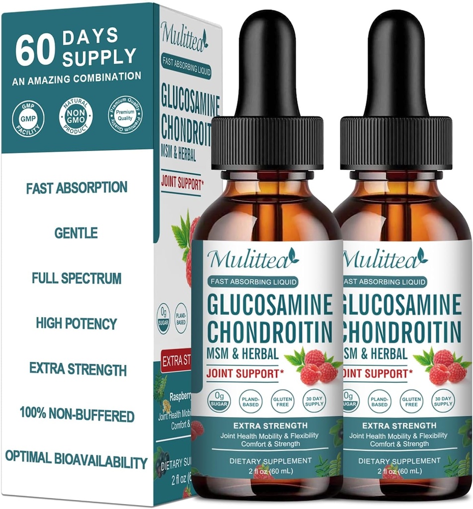 (2 Pack) Glucosamine Chondroitin MSM Liquid Drops - Extra Strength Joint Support Supplement with Elderberry, Boswelia, Bromelain, Hyaluronic Acid - Antioxidant Immune Support for Adults, Men &amp; Women