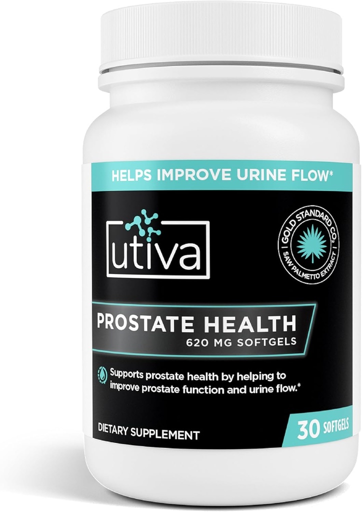 Utiva Prostate Health - Fórmula Natural para Función Saludable y Flujo Urine - Suplemento de Prostata para Hombre - Beta-Sitosterol y Saw Palmetto para Hombre - 30 Softgels