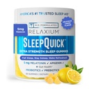 Relaxium SleepQuick Gummies - Sleep Aid + Gut Health & Immune Support, 5 mg Melatonin, Vitamin D-3 + Prebiotic & Probiotic Blend, Gluten & Drug Free, Lemon Flavor, 60 Gummies