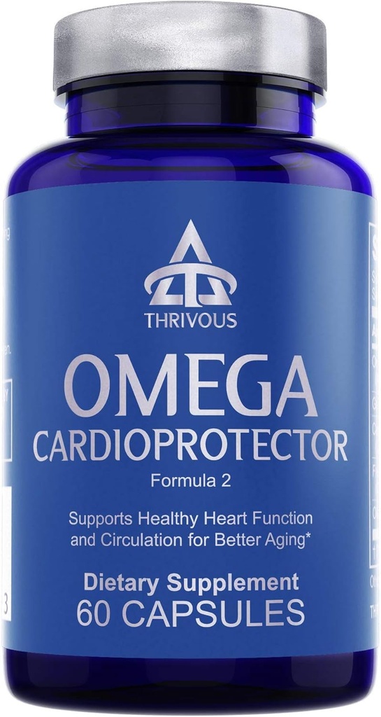 Thrivous Omega Cardioprotector – Advanced Heart " Circulation Support Suplemento con AvailOm Omega-3, Ajo, Gotu Kola, Oligopin Pine Bark – 60 cápsulas Vegan