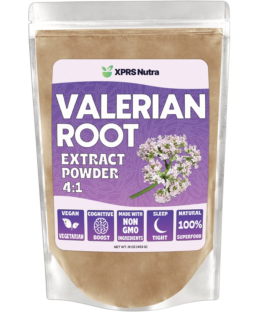 XPRS Nutra Valerian Root Extract Powder 4:1 - Premium Valerian Root Powder for Cognition - Vegan Friendly Herbal Sleep Support (16 Ounce)