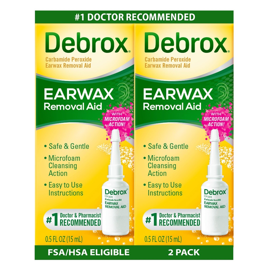 Debrox Ear Wax Removal Drops, Gentle Microfoam Ear Wax Remover with Carbamide Peroxide, 0.5 Fl Oz, Pack of 2